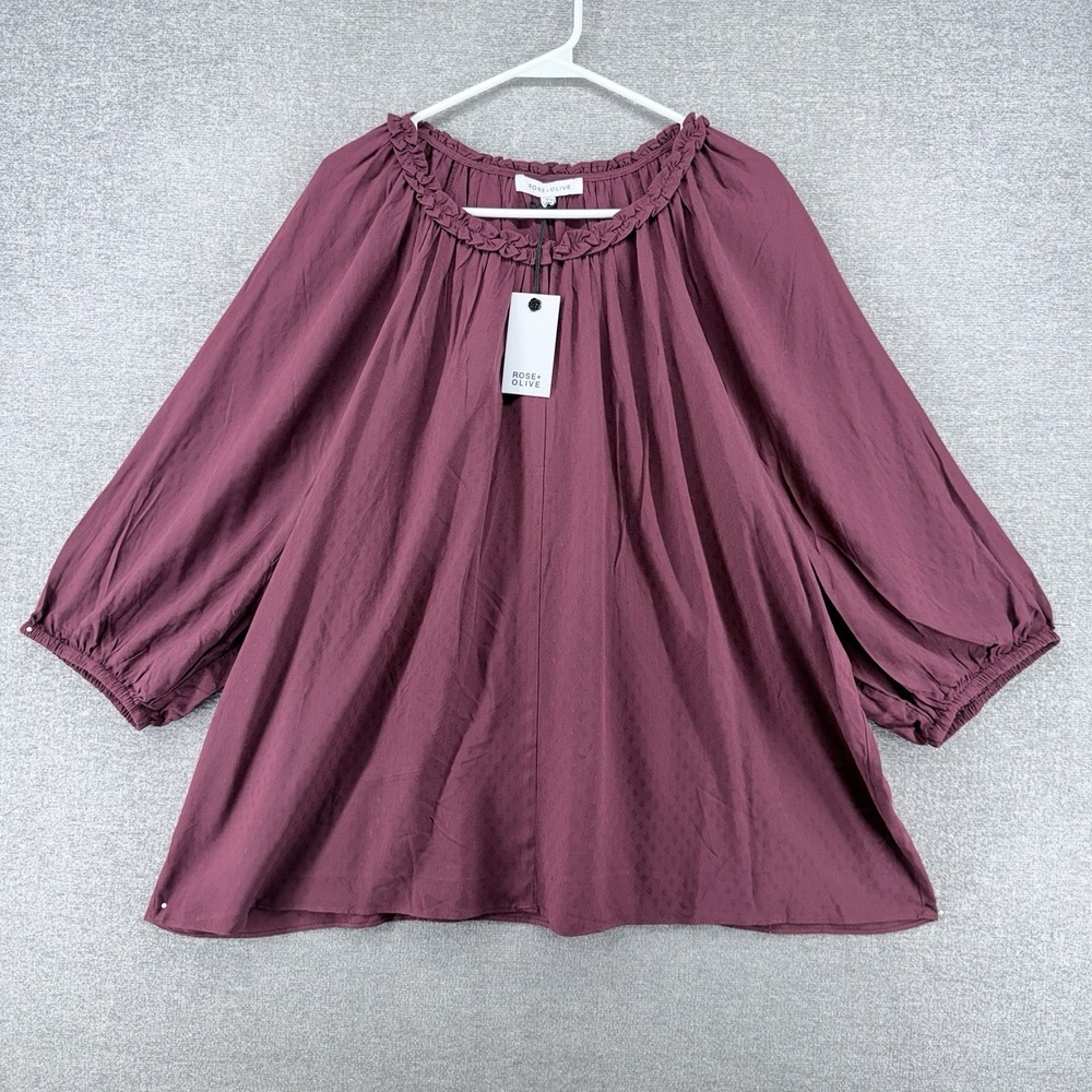 Rose + Olive Blouse Top Women Size 2X Plum 3/4 Sleeve Casual NEW